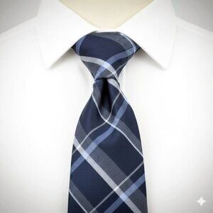 Kenneth Cole Reaction Silk Tie Plaid Blue Gray